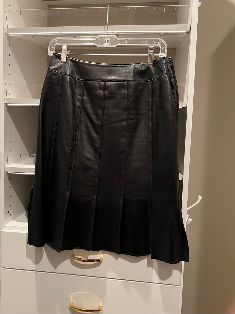 Classic Black Leather A-Line Skirt